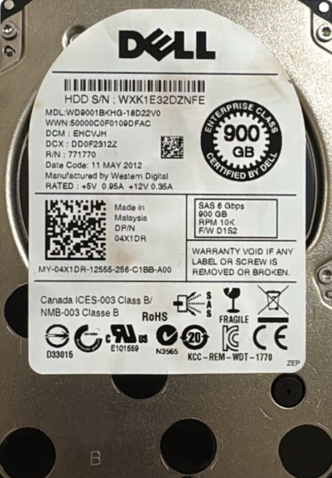 Dell HDD SAS WD9001BKHG-18D22V0 900 TB P/N 771770