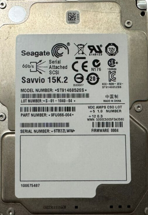 Seagate ST9146852SS 146 GB HDD SAS P/N 9FU066-004