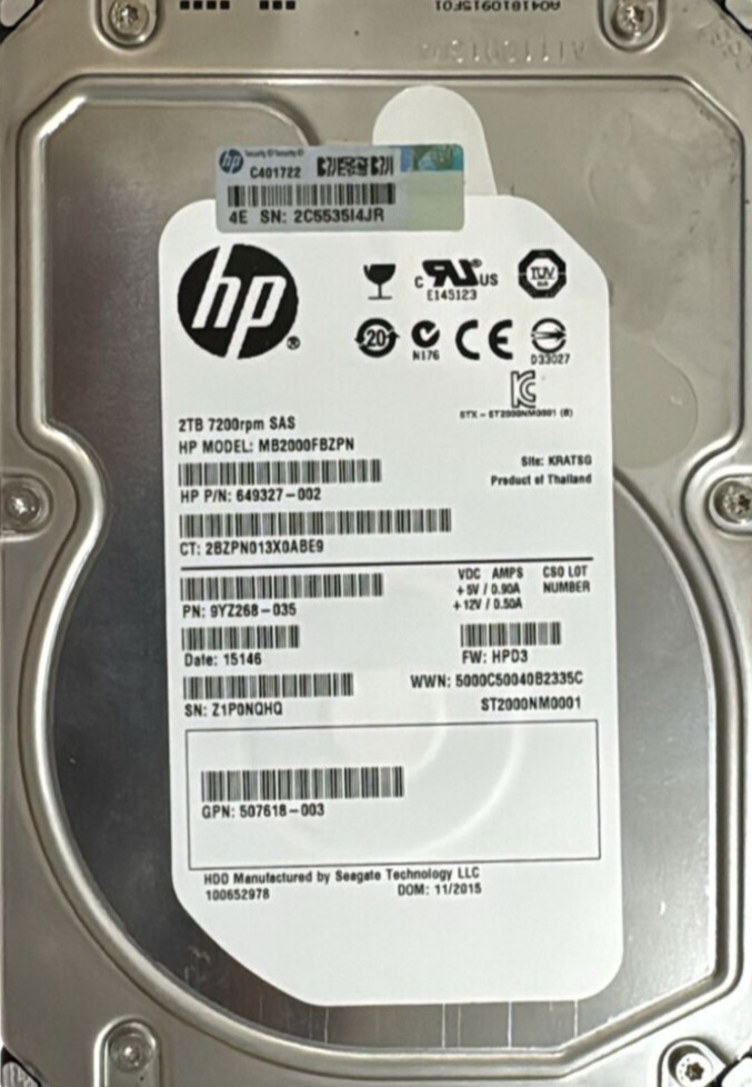 HP 2 TB 7.2K SAS P/N 9YZ258-035